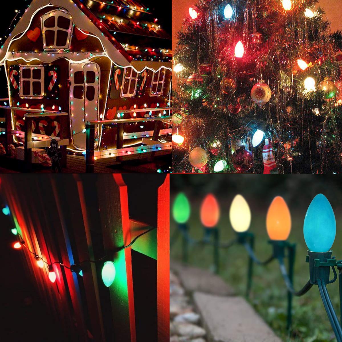25 Pack C9 Multicolor Christmas Light Bulbs, C9 Multicolor Replacement Bulbs for Outdoor Patio Christmas String Lights, 7W Incandescent Night Light Bulbs, C9/E17 Intermediate Base Bulb,120V 7W bulb