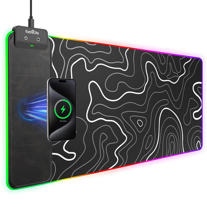 Wireless Charging Mouse Pad, RGB Gaming Mousepad, 31.5"x15.7" Extra Large Desk Pad, 13 Light Modes, Ultra-Smooth Surface, Non-Slip Base, Waterproof Computer Keyboard Mat for MacBook, PC, Laptop, Black