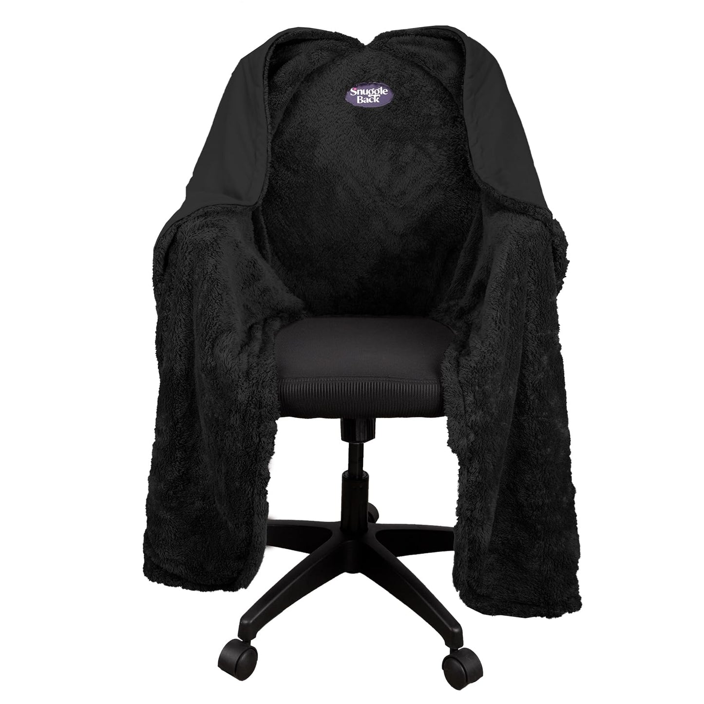 The Original Office Chair Blanket by SnuggleBack; Cozy Comfy Office Desk Chair Wrap Attaches for Hands-Free Warmth. Stay Warm In The Winter or Summer. (Black Pattern Fleece)