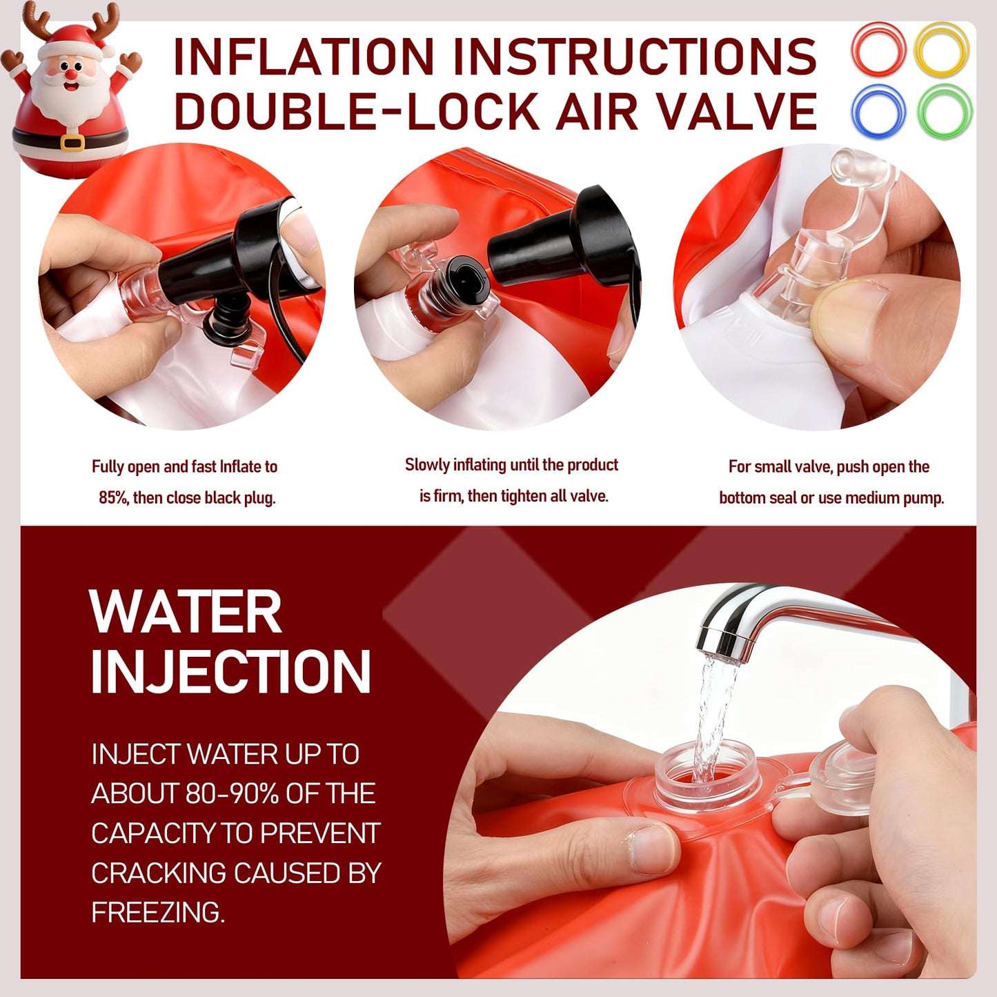 Inflatable Santa Reindeer Ring Toss Game with Wobbling Punching Bag, Christmas Party Game for Kids and Adults, Holiday Decoration