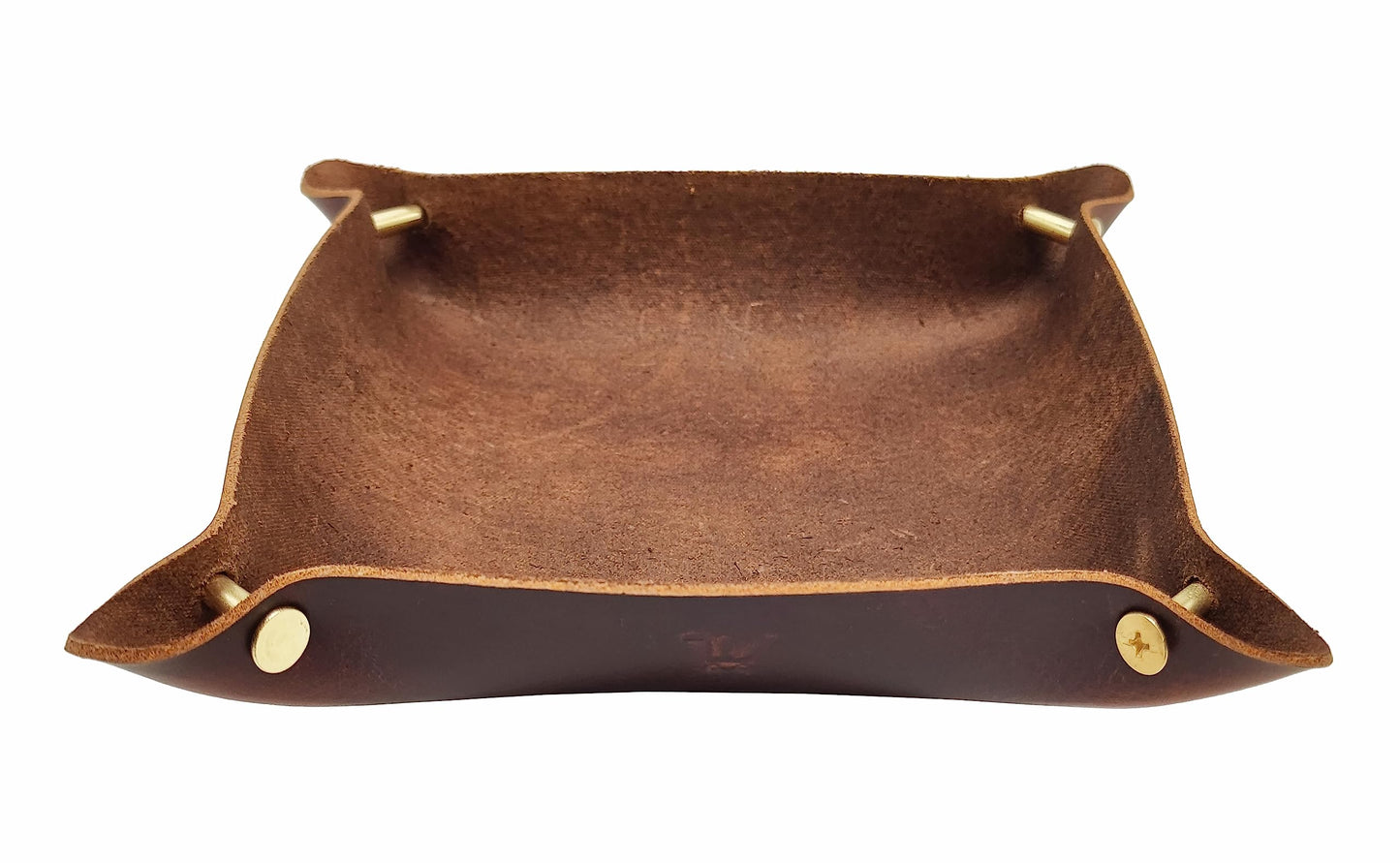 WOBACWVO Leather Valet Tray Entryway Catchcall Tray Nightstand Organizer Storage for Wallets Watches Keys Holder Dish Bowl Coins Office Desk Accessory (Antique Brown-Oil Wax Leather).