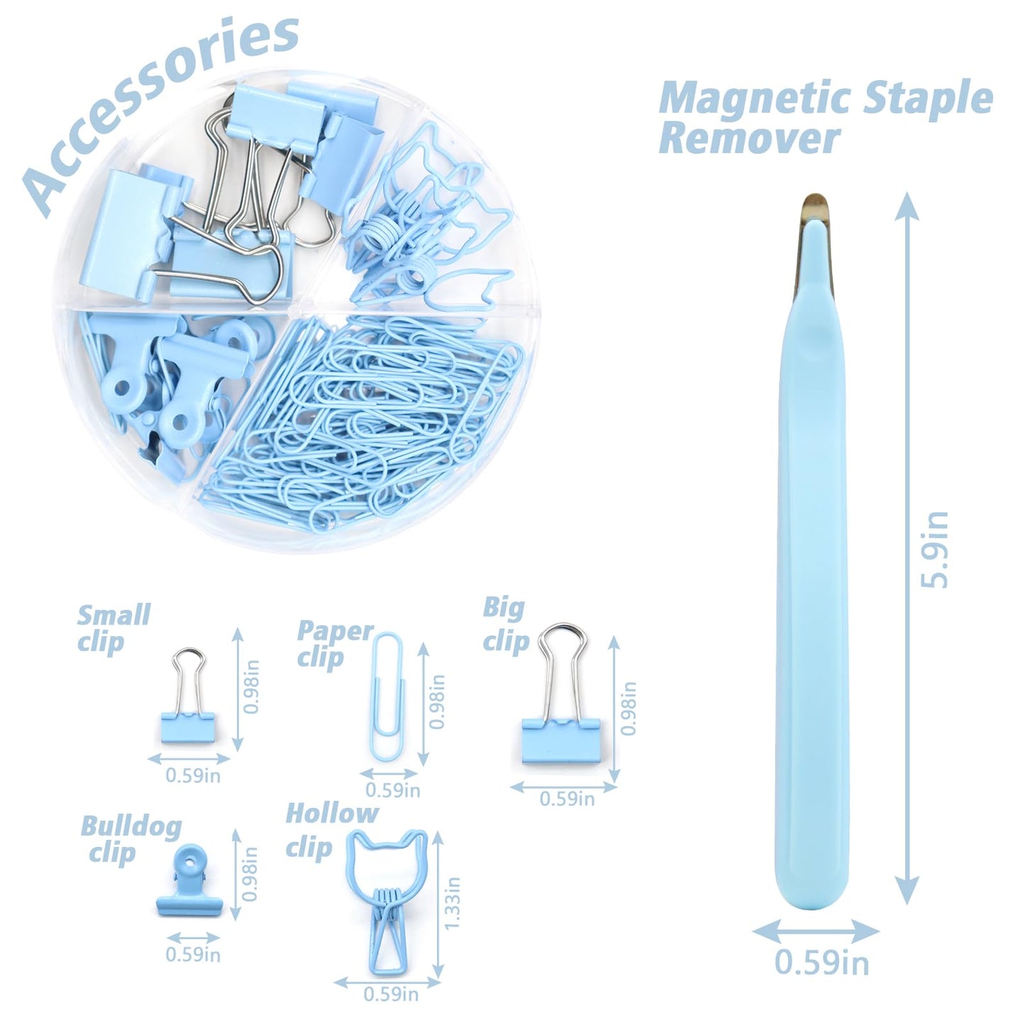 Blue Office Supplies,UPIHO Blue Desk Accessories,Stapler and Tape Dispenser Set for Women with Stapler,Tape Dispenser,Magnetic Staple Remover,Staples,Clips,Hole Punch and Tabs,School Supplies