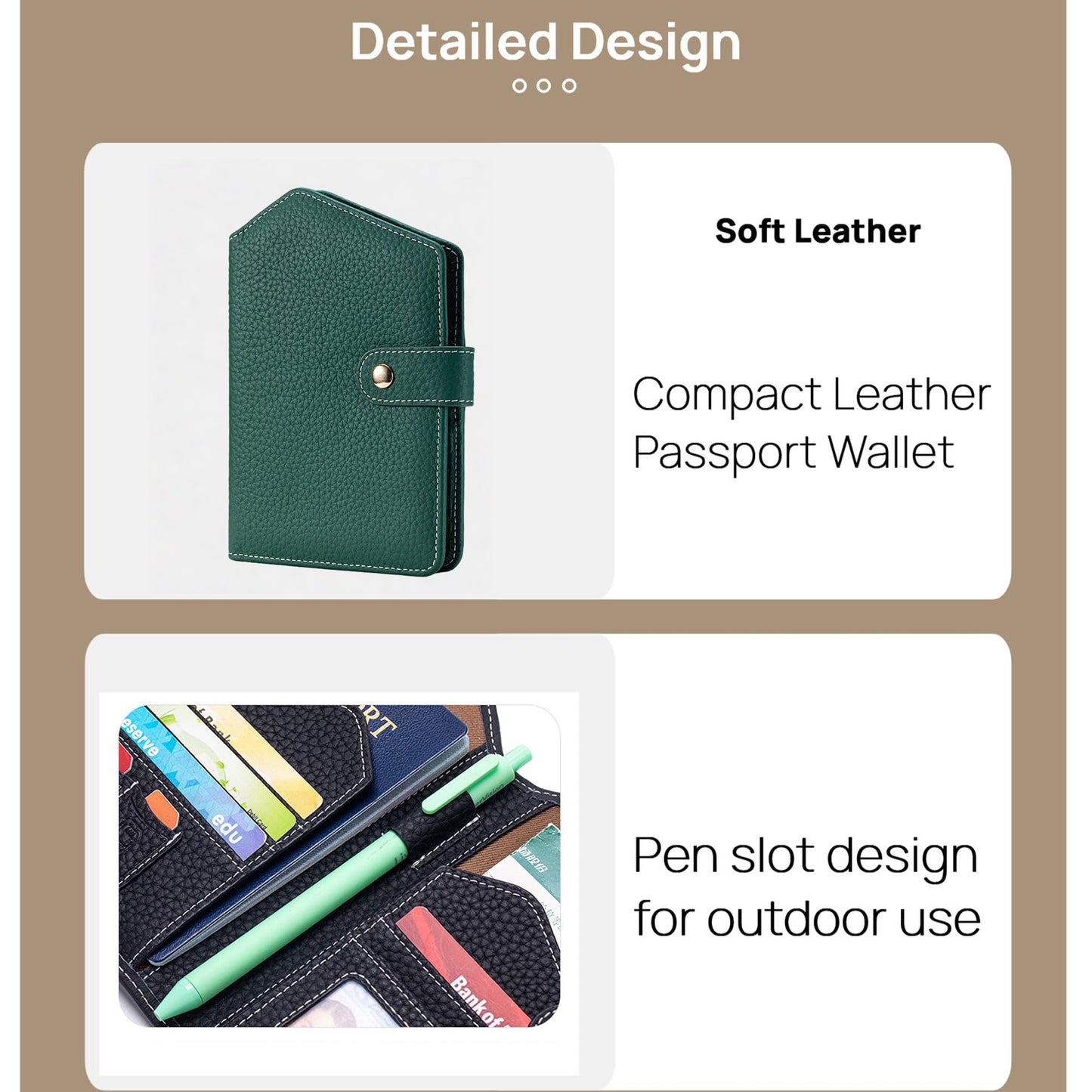 Cute RFID Passport Wallet for Women Leather Slim Passport Holder Travel Wallet Cover with Zipper Coin Purse, Credit Card, Sim and Tticket Slots (Green)