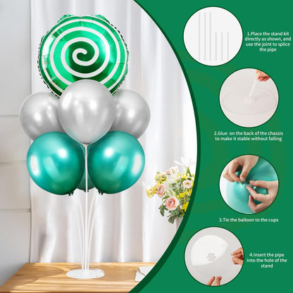 2 Sets Red White Lollipop Balloon Stand Kit, 18 Inch Swirl Foil Balloons Table Centerpieces for Candyland Birthday Party Decorations, Baby Shower, Sweet Candy Themed Party Supplies-Green