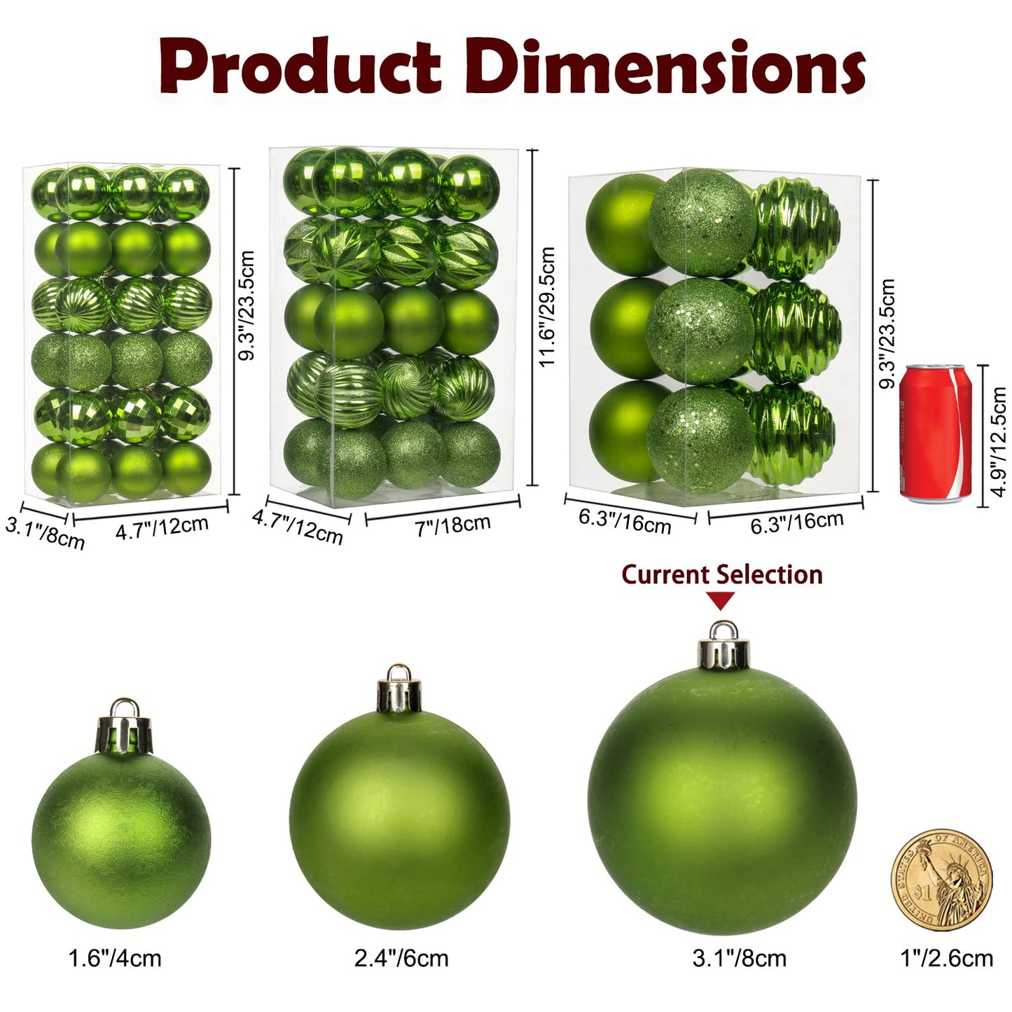 3.15" Green Christmas Ball Ornaments 12Pcs Shatterproof Christmas Tree Decorations Xmas Tree Medium Christmas Ornaments Balls with Hanging Loop for Wedding Holiday Party Wreath Home Decor
