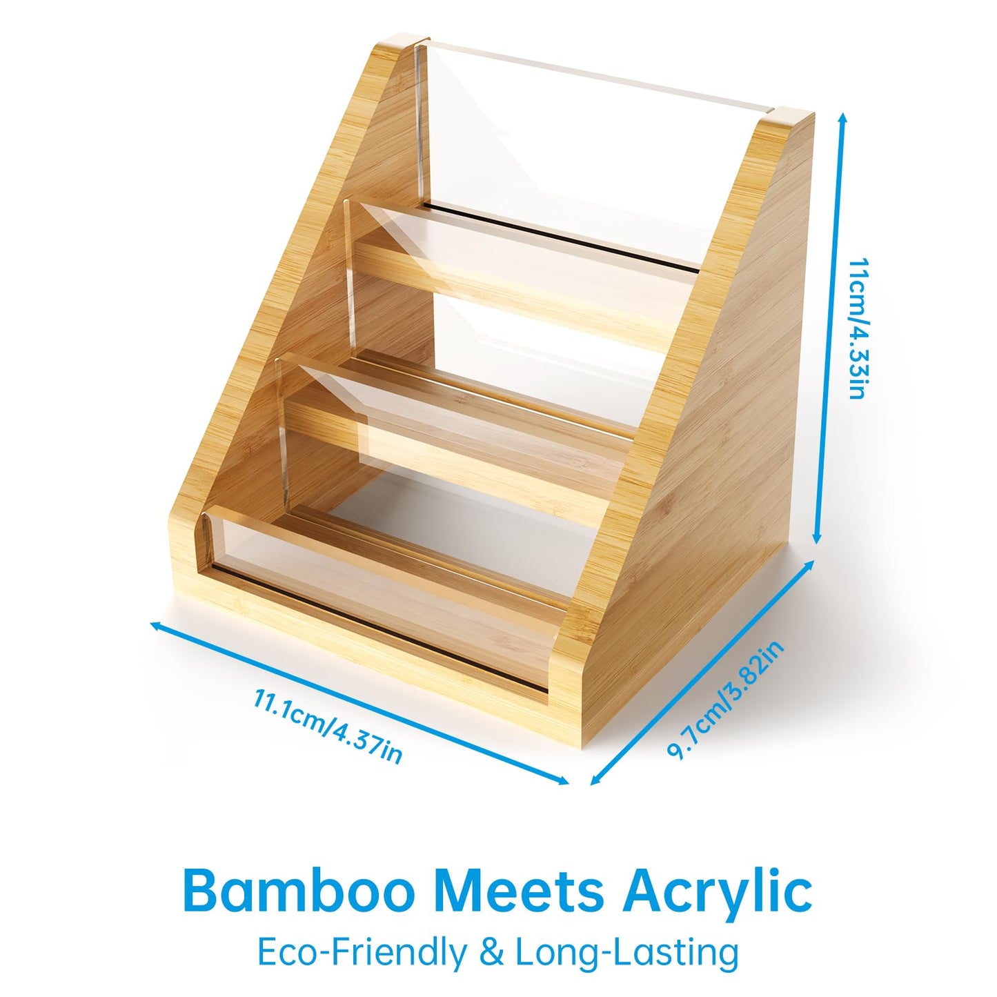 Sleek Bamboo Acrylic Business Card Holder for Reception, Office Desk, Meetings, Trade Shows, Home Office, Versatile Use Professional Display, Natural Modern Blend Elegant Organizer (3 Tiers)