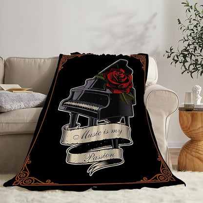Piano Blanket Decor Gifts for Piano Teacher Flannel Fleece Fuzzy Throw Blanket Soft Warm Cozy Plush Music Blanket for Bed Couch Living Room Stuffed Decoration for Kids Adult 60"x50"