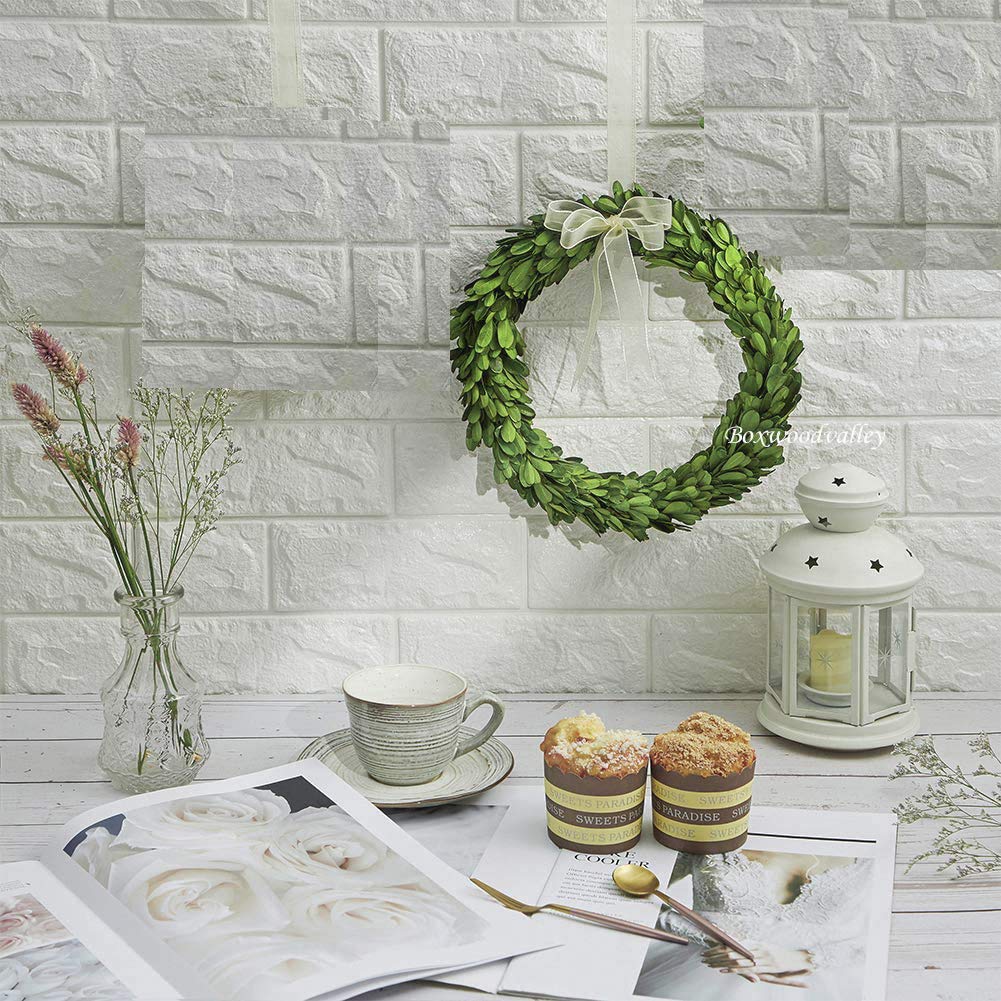 Boxwood Wreath 10" Mini Country Manor Wreath with Silk Ribbon Green Decor for Home, Farmhouse - All Seasons Wreath Christmas Wreath