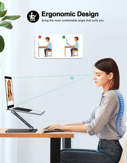 Foldable Laptop Stand, Height Adjustable Ergonomic Computer Stand for Desk, Aluminum Portable Laptop Riser Lecterns Holder Mount Compatible with MacBook Pro Air, HP, Dell 10-16"