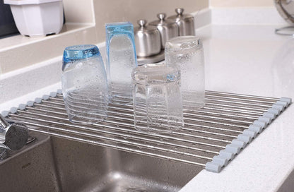 Ahyuan Roll up Dish Drying Rack Over The Sink Kitchen Roll up Sink Drying Rack Portable Dish Drainer Foldable Dish Drying Rack (Warm Gray, 17.8''X17'')