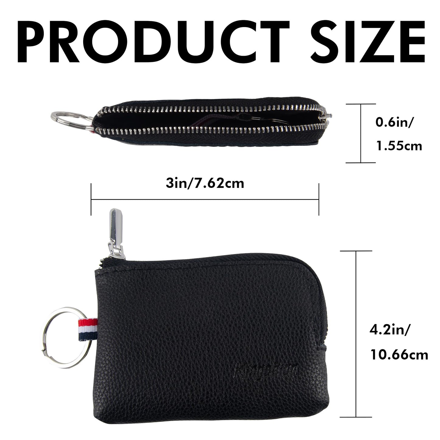 Genuine Leather Mini Coin Purse Keychain, Small Change Pouch Wallet with Clip Ring and Inner Key Holder, Compact Coin Wallet for Keys, Coins, Cash (Black)