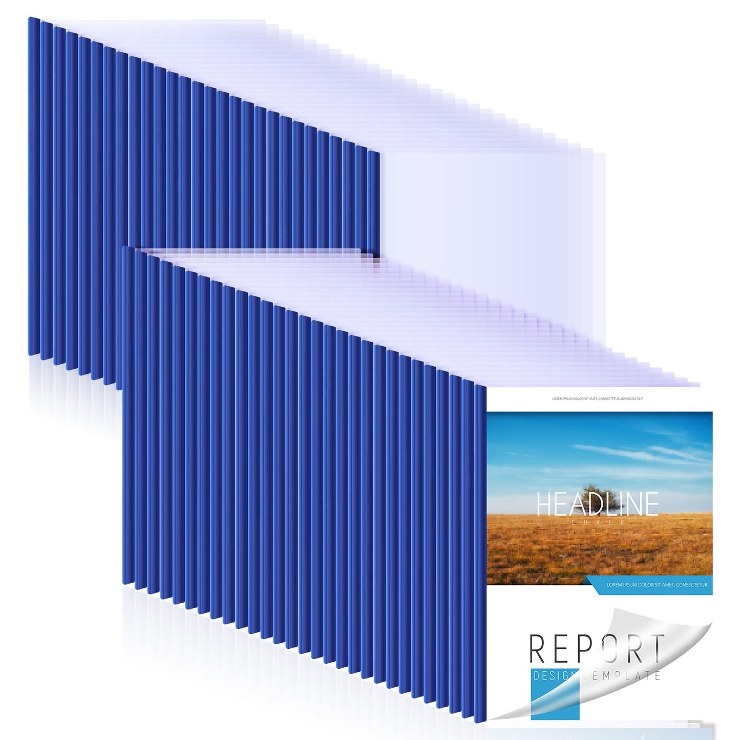 Thenshop 100 Pcs Clear Report Covers with Sliding Bars Sliding Bar File Folder Binder Plastic Report Folder for File Paper Book Resume Letter Office, 30 Sheet Capacity(Blue)