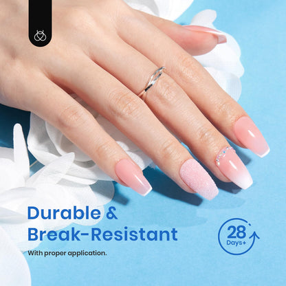 Beetles Gel Nail Kit Short Almond, 240Pcs Easy Nail Extension Set Shaped Clear Tips with 5 in 1 Nail Glue Base & Top Coat and Mini UV Lamp, Nail Tips Art Acrylic Nail Kit Gifts for Women