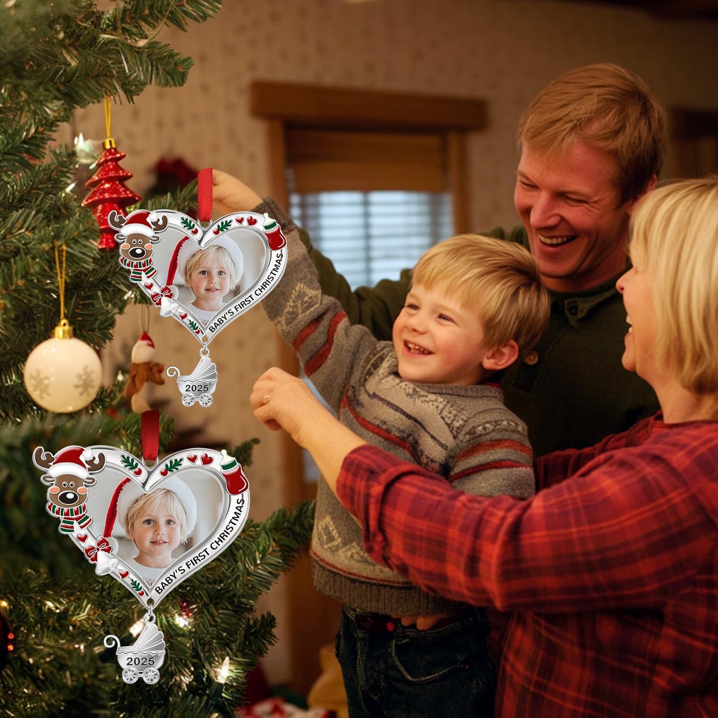 Baby's First Christmas Ornament 2025 – My First Christmas Baby Girl Boy Xmas Tree Picture Frame Reindeer Ornament 2025 – Personalized 1st Christmas Baby Ornament