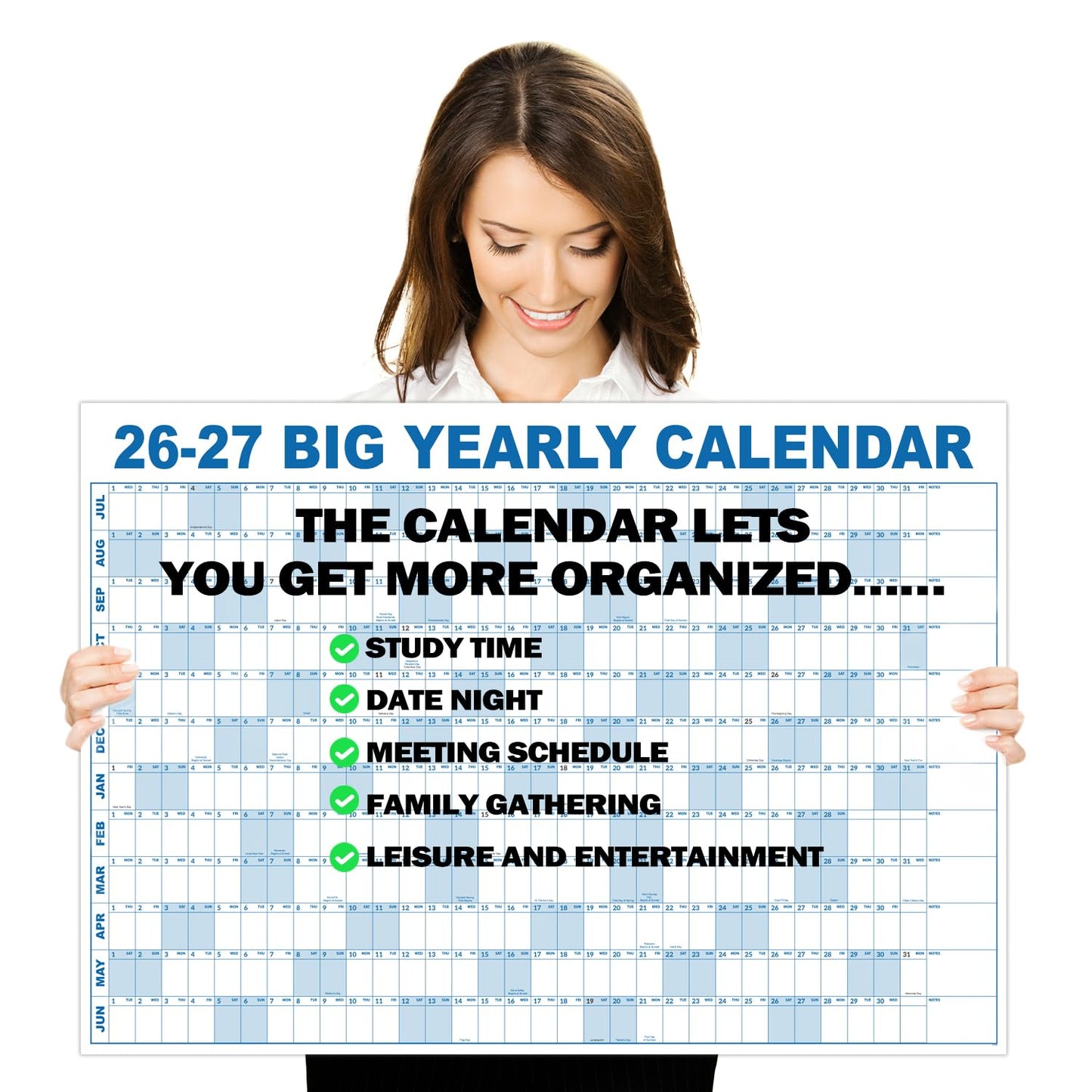 2026-2027 Dry Erase Wall Calendar - July 2026- June 2027, 35.2" x 50", Extra Large Yearly Wall Calendar 2026-2027, 12-Month Note Section & 365 Daily Block, 10 Round Stickers, Perfect for Home, Office and School