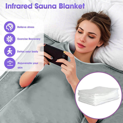 PINJAZE Natural Jade and Tourmaline Heat Sauna Blanket Infrared Zipper Oxford Cloth Upgraded Version Professional Detox & Heat Therapy Blanket with Remote (US 110V,71×32 Inches)