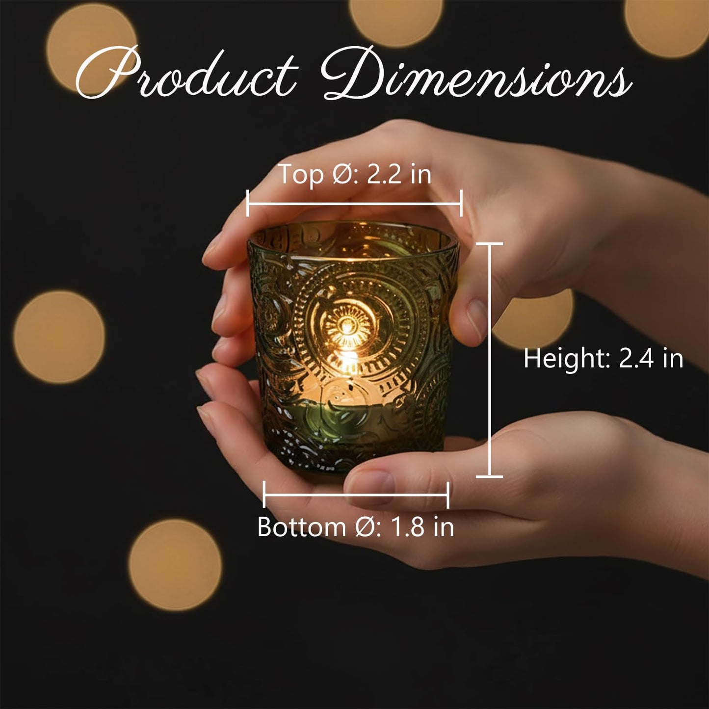 Moss Green Sun Moon Stars Glass Tealight Holders, 12 Pack