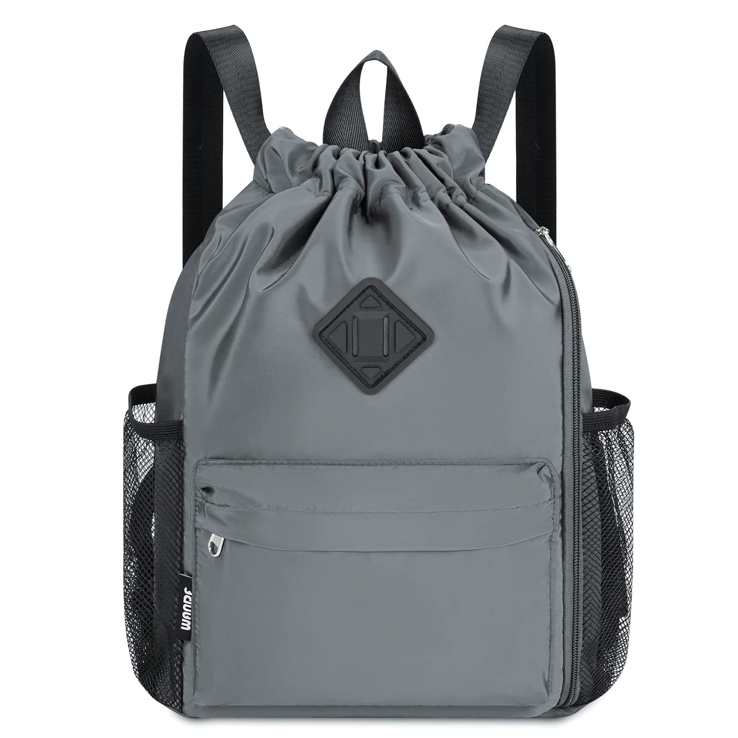 WANDF Drawstring Backpack Sports Gym Bag with Shoes Compartment, Water-Resistant String Backpack Cinch for Women Men(Small,Grey)