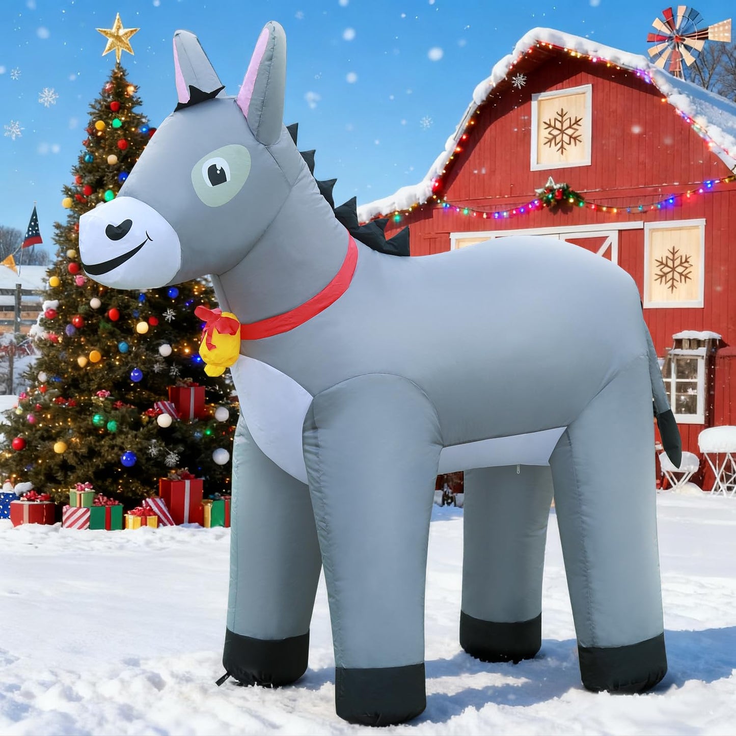 DomKom 6FT Donkey Inflatables Christmas Spring, Farm Ranch Blow up Animals Cute, Decorations Outdoor Yard Built-in LED Lights Big Large Decor Party Farm Lawn Holiday Outside