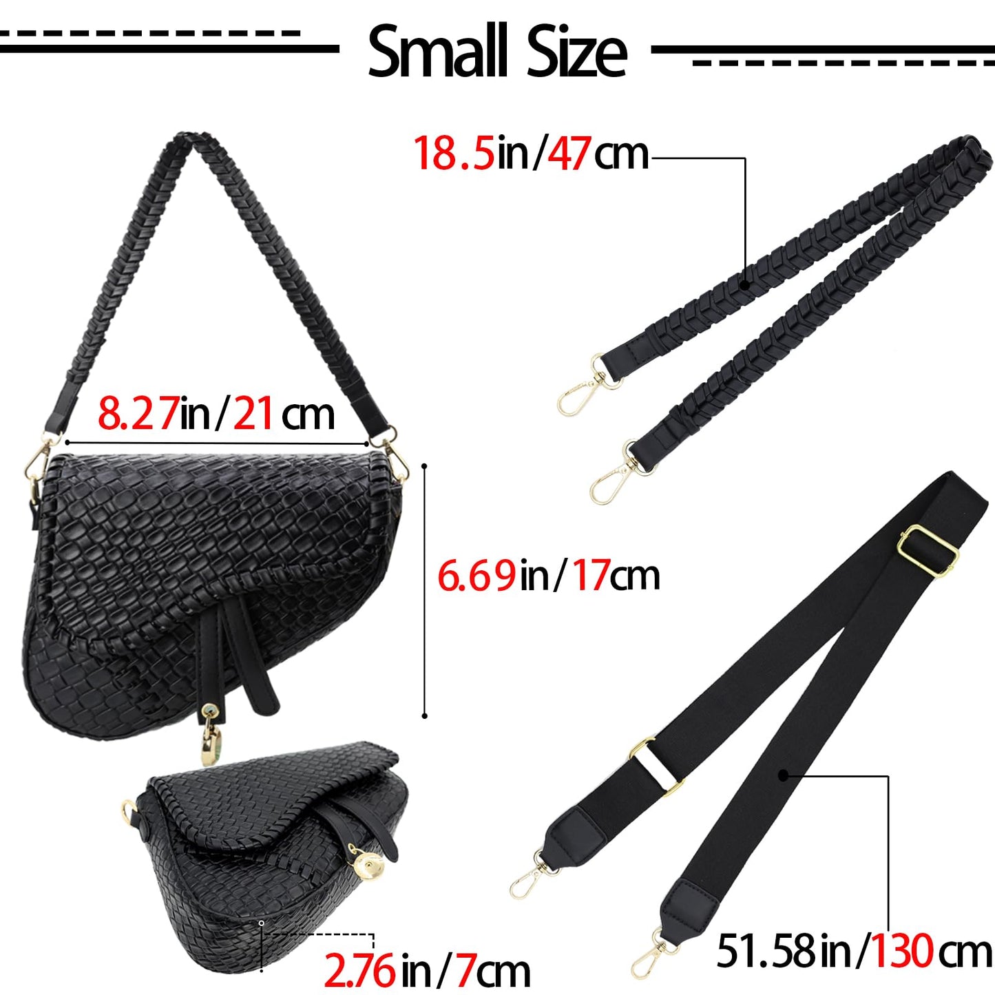 ERWUBA fashion women saddle shoulder bag clutch purse small crossbody satchel handbag woven imitation crocodile leather bag (Black)