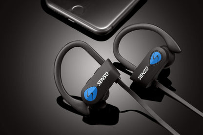 Senso Bluetooth Headphones, Best Wireless Sports Earphones w/Mic IPX7 Waterproof HD Stereo Sweatproof Earbuds for Gym Running Workout 8 Hour Battery Noise Cancelling Headsets (Black Blue)