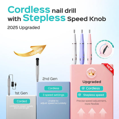 COSLUS Cordless Electric Nail Drill File: Nail Drill Machine with Stepless Speed Knob for Acrylic Gel Dip Powder Polish, Professional Portable Manicure Pedicure Rechargeable for Home Salon Use Purple