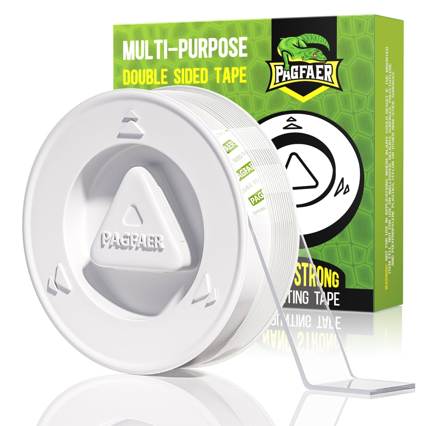 PAGFAER Double Sided Tape Heavy Duty, 16.4 FT Double Sided Mounting Tape, Clear & Tough Two Sided Nano Tape, Removable Picture Hanging Strips for Wall, Poster, Carpet, Balloon Home Outdoor