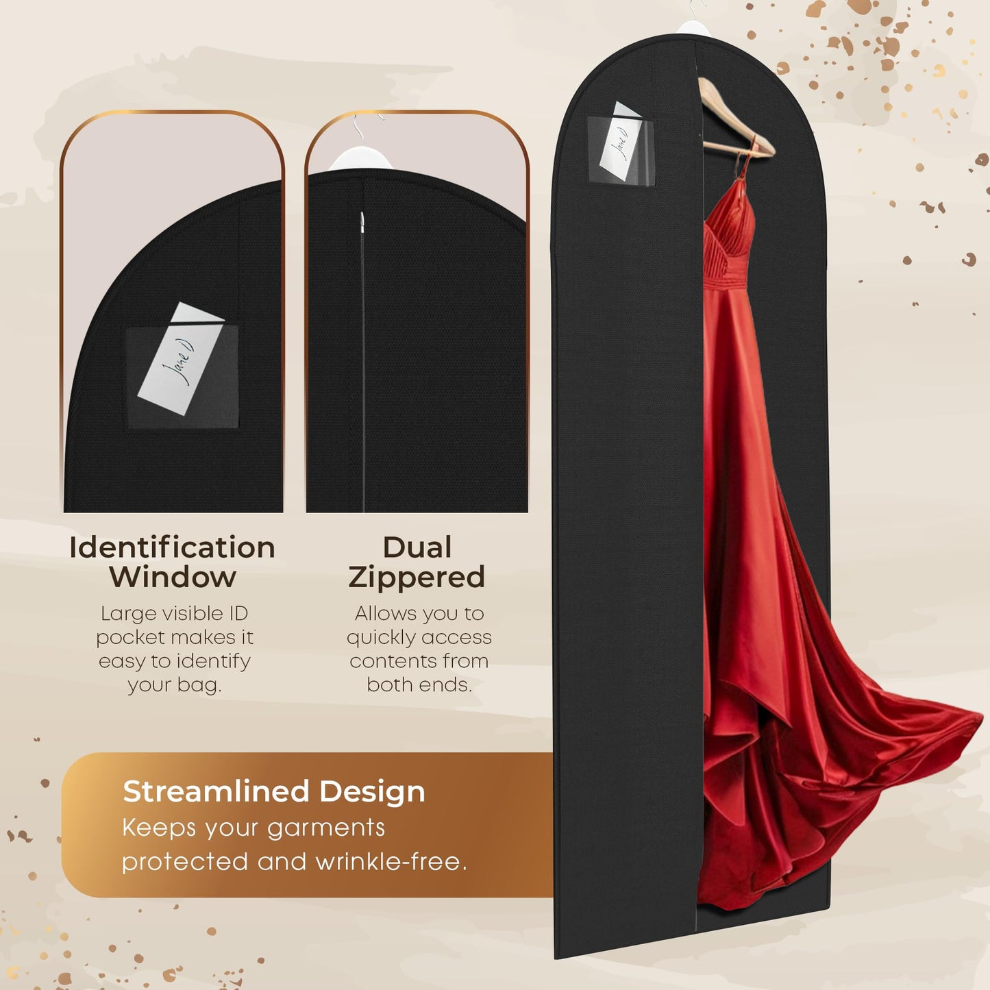 72" Long Dress Bags for Gowns - Wedding Dress Garment Bag for Dresses - Long Garment Bags for Hanging Clothes & Closet Storage - Durable Travel Bag for Women with ID Window