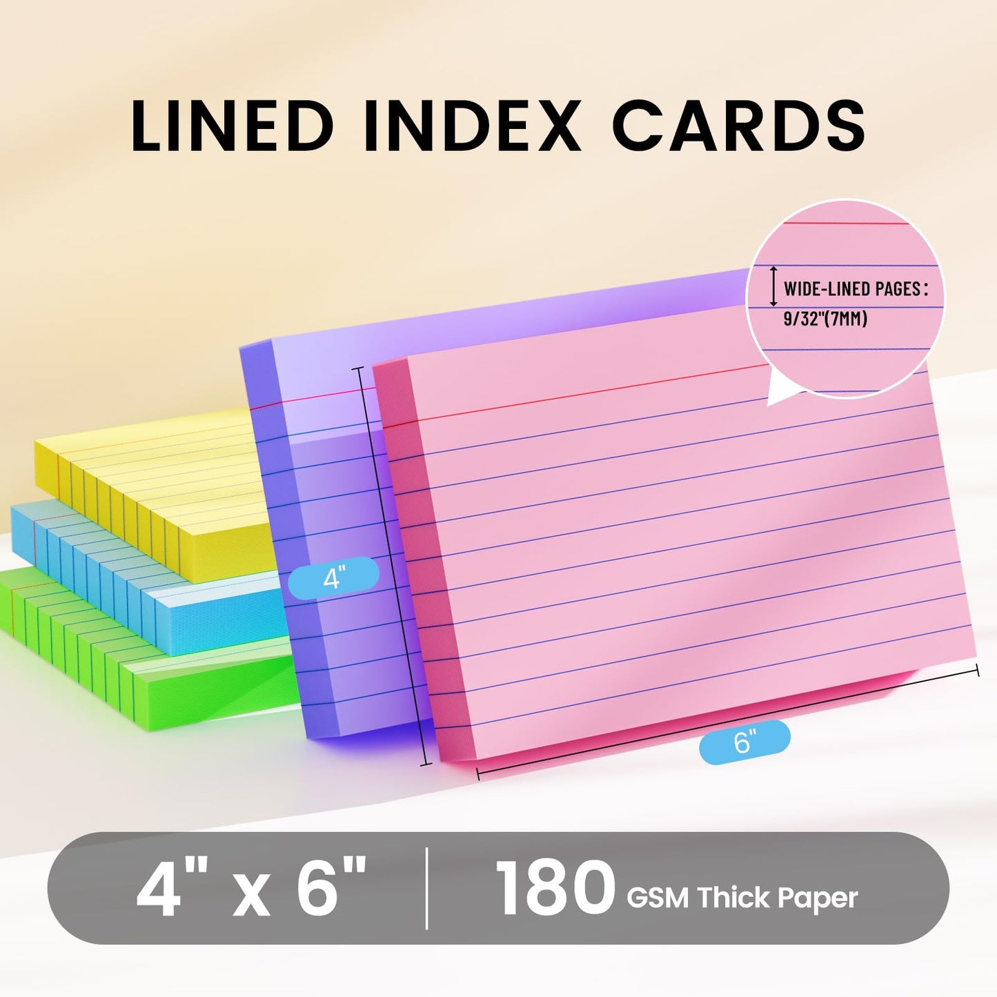 Index Cards 4x6, 400 Sheets, Ruled Color Flash Cards for Effective Studying and Note-Taking, Premium Note Cards, Essential School Supplies for College & Office, Home Organization & Study Supplies