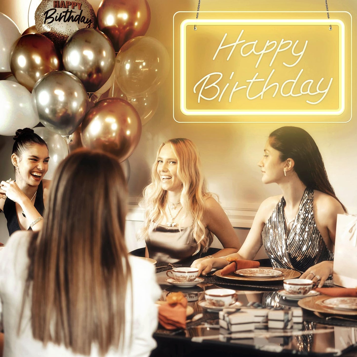 KeyDoors Happy Birthday LED Neon Sign 11.8 x8.3in– Warm White Dimmable Neon Light, USB Powered Wall Decor for Party Backdrop, Bachelorette Party Decor, Ideal Christmas Gift & Birthday Gift