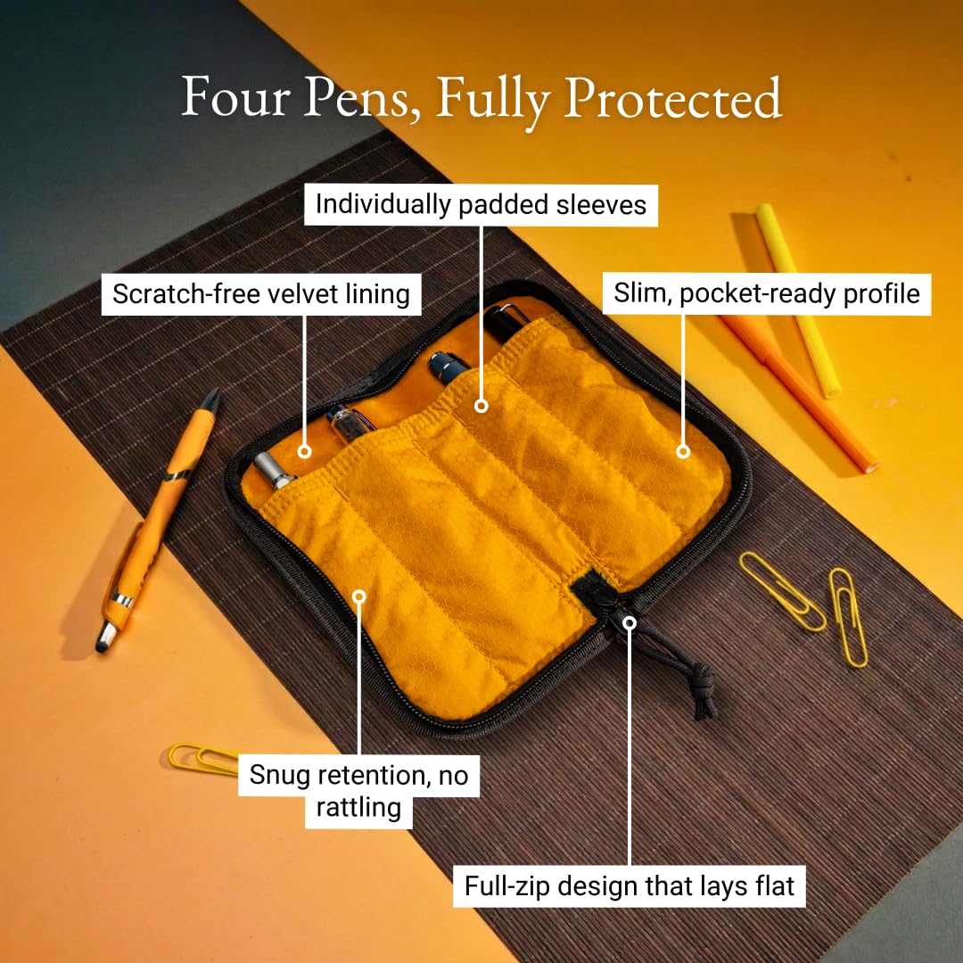 LOCHBY® Quattro | Slim and Elegant Pen Pouch, Durable Waxed Canvas, Lightly Padded for Fountain Pen and Mechanical Pencil, Compact Design Holds 4 Pens, for Everyday Carry, Travel and Creative Artists