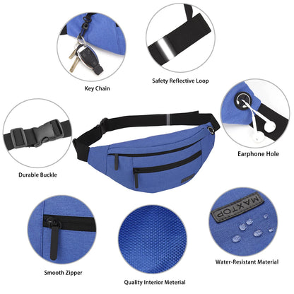 MAXTOP Large Crossbody Fanny Pack Belt Bag for Women Men with 4-Zipper Pockets Gifts for Enjoy Sports Yoga Festival Workout Traveling Running Hands-Free Wallets Waist Pack Phone Bag Fits All Phones