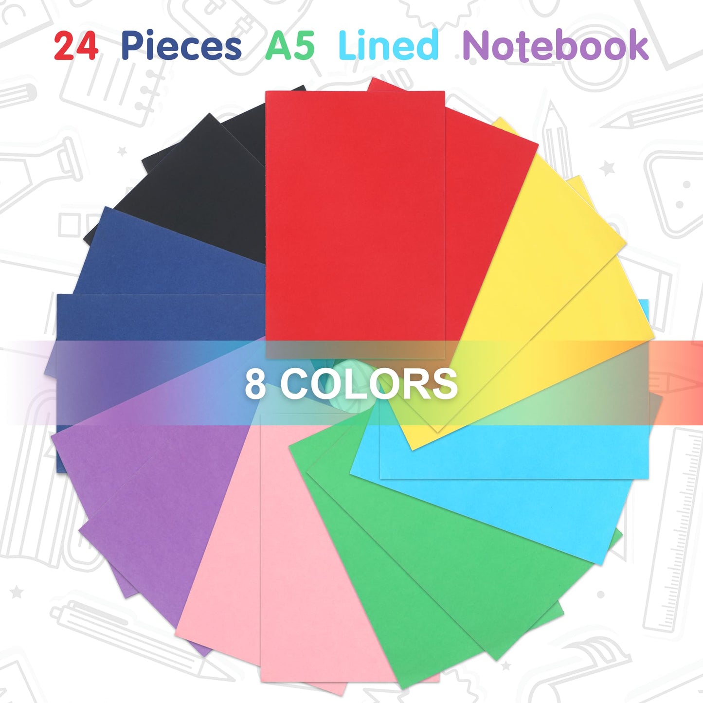 miikoul 24 Pack A5 Blank Journal Notebooks in Bulk, Colorful Soft Cover Unlined Paper for Kids Student Traveler Drawing Writing Take Notes and Plan, 8.3x5.5 Inches, 80 GSM, 60 Pages/30 Sheets