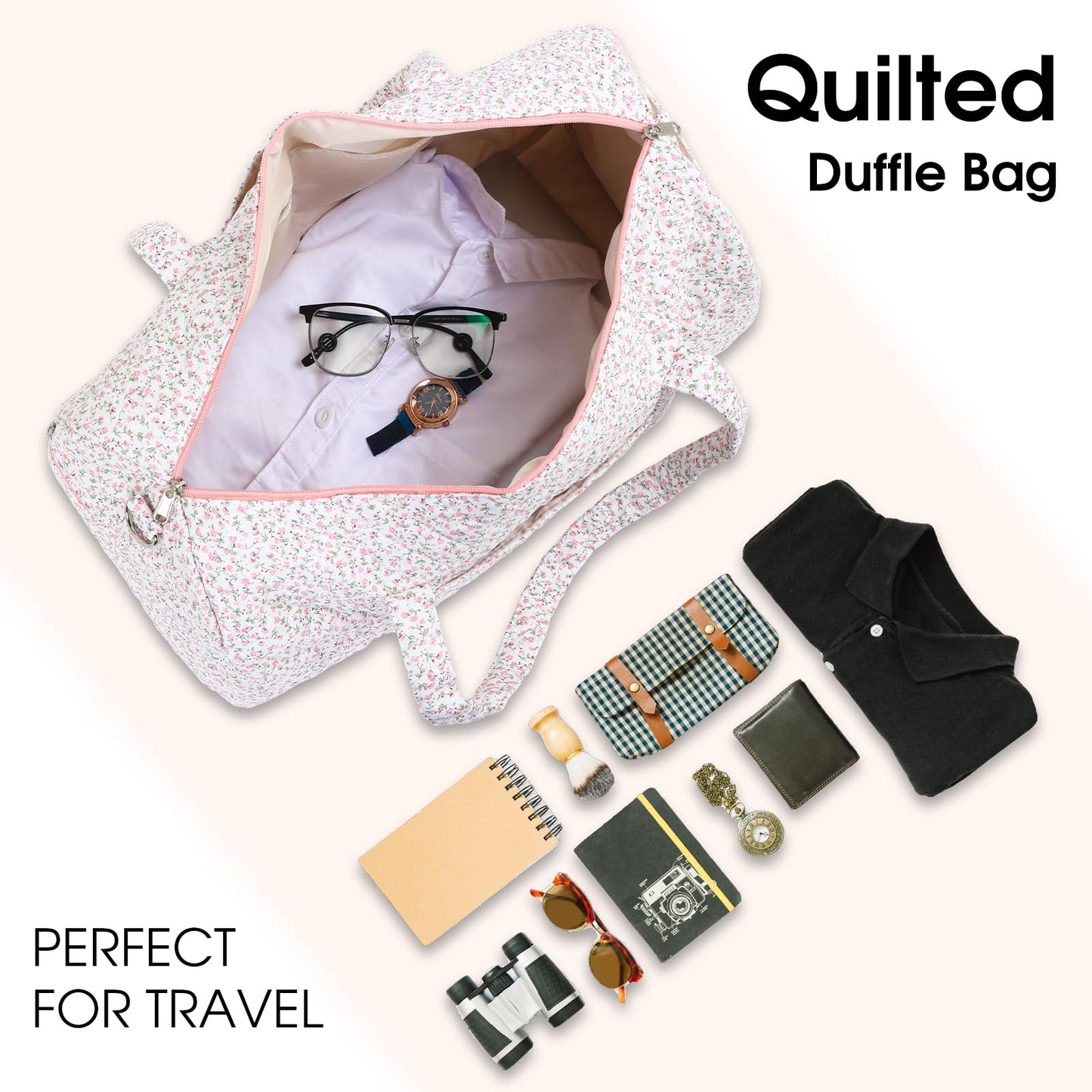 Duffle Bag, Gym Bag for Women, Quilted Duffle Bags, Travel Large Capacity Floral Weekender Bags