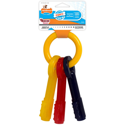 Nylabone Puppy Chew Key Ring Toy, Toys for Teething Puppies, Multi Color, Bacon Flavor, Medium - Up to 35 lbs, 1 Count