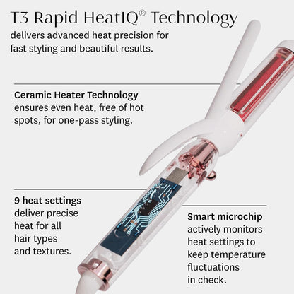 T3 Switch Kit Professional Ionic Interchangeable Curling Iron with 3 Ceramic Clip & Wand Long Barrels for Curling and Waving, 9 Adjustable Heat Settings & Ion Generator, White/Rose Gold