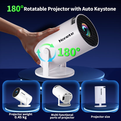 Mini Projector 1080P, 4K Projector Full HD with WIFI 6 and Bluetooth 5.2, Support 180° Rotatable Portable Projector with Auto Keystone Correction, Built-in App Compatible with Phone/HDMI/USB-White