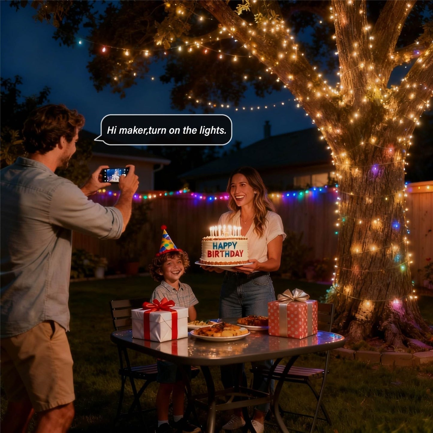 AI Smart Color Changing Fairy Lights, 32.8ft RGB+IC Offline Voice Control Light Twinkle No App/No WiFi Required,Dimmable Xmas Music Sync Lights for Kids Bedroom, Party, 7 Colors & 13 Lighting Modes