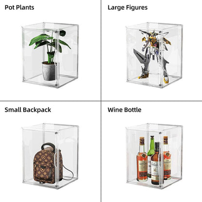 Clear Acrylic Display Case - Large Stackable Storage Bin with Magnetic Lids | 10.7x8.6x14.2 Inch for Collectibles, Figures, Handbags