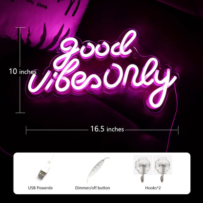 JFLLamp Good Vibes Only Neon Signs for Wall Decor Neon Lights Led Signs Suitable for Living Beer Bar Game Room Hotel Birthday Party Restaurant Christmas Unique Gift for Lover, 16.5 * 10 Inch(Blue)