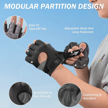 LIFECT Freedom Workout Gloves, Knuckle Weight Lifting Shorty Fingerless Gloves with Curved Open Back, for Powerlifting, Gym, Women and Men (Black, Small)