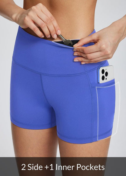baleaf Gym Shorts Women 3" Biker Workout Yoga Spandex Running Volleyball Tummy Control Compression with Pockets Earth Blue S