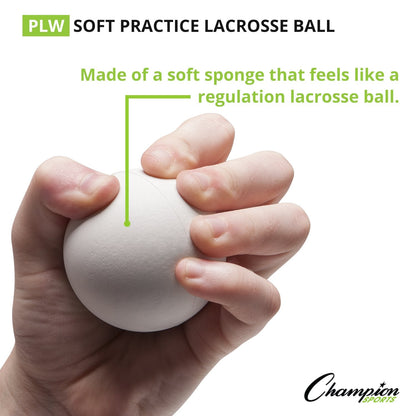 Champion Sports Practice Sponge Lacrosse Balls: Soft Touch for Professional, College & Grade School Indoor Training & Practice - 12 Pack White