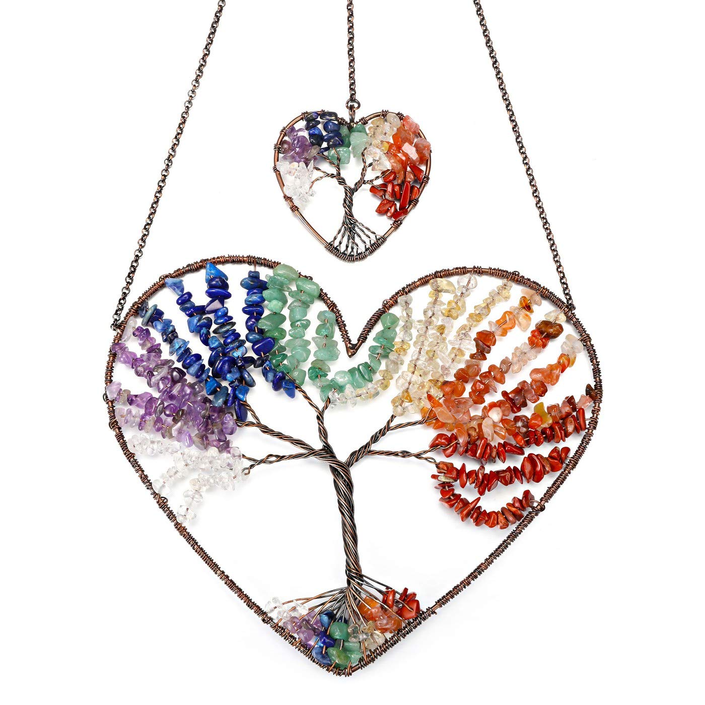 PESOENTH Chakra Crystal Tree of Life Heart Wall Hanging Decor Gifts for Women,Bohemian 7 Chakra Healing Crystals Reiki Stones Ornaments Spiritual Gifts Christmas Tree Home Hanging Decorations