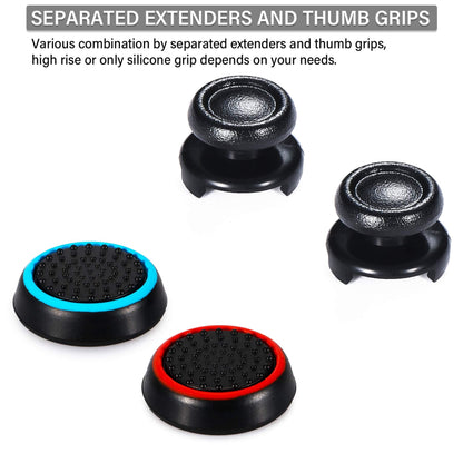 Playrealm FPS Thumbstick Extender & Printing Rubber Silicone Grip Cover 2 Sets for PS5 Dualsenese & PS4 Controller (Black Red+Blue)