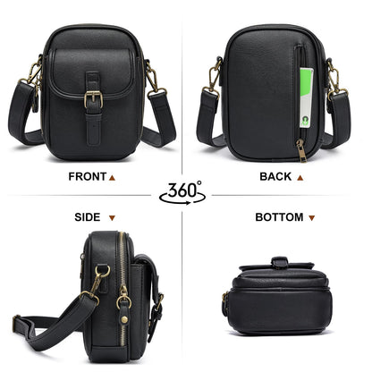 UBORSE Small Crossbody Bags for Women,Soft Vegan Leather Crossbody Handbag Adjustable Strap Travel Purse with Card Slots（Black S+leather strap）