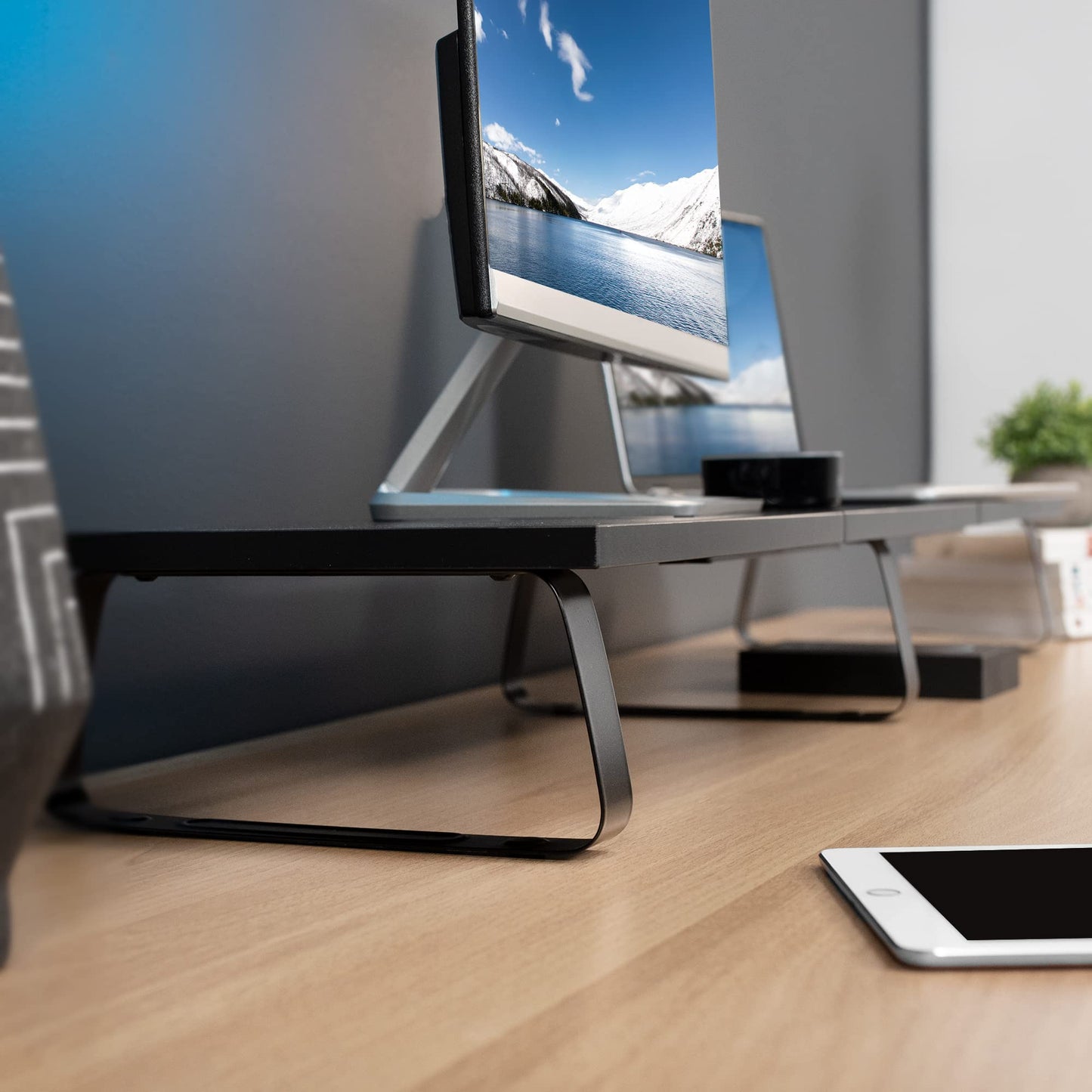 VIVO 55 inch Extra Long Monitor Stand, Wood & Steel Desktop Riser, Multi Screen, TV, Keyboard, Laptop, Ergonomic Desk and Tabletop Organizer, Black, STAND-V000D5