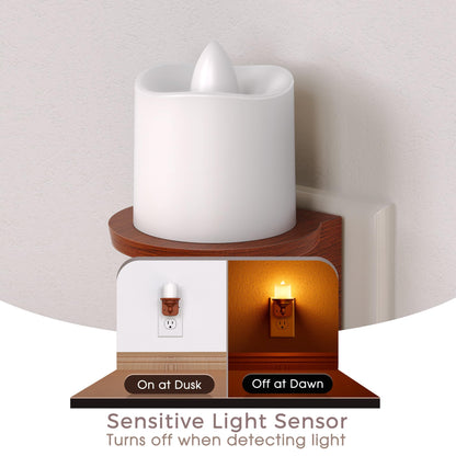 Briignite Flameless Candle Night Lights, Amber Plug-in 2 Pack, LED Candle with Light Sensor, 0-100LM Dimmable, Kids Hallway Bathroom Nightlight