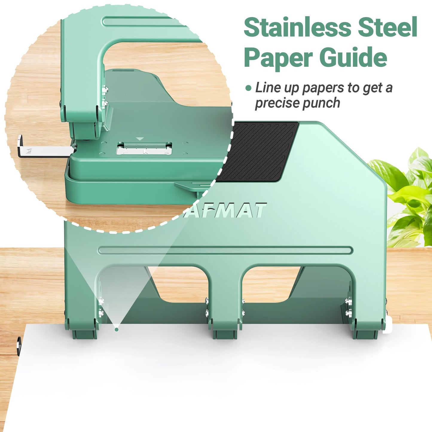 AFMAT 3 Hole Punch, 9/32" Holes, 40-Sheet 3 Hole Puncher for Binder, 50% Reduced Effort, Metal Heavy Duty Three Hole Punch w/ 10,000+ Uses, Bulit-in S.S. Paper Guide, Large Chip Tray, Green, HPX3