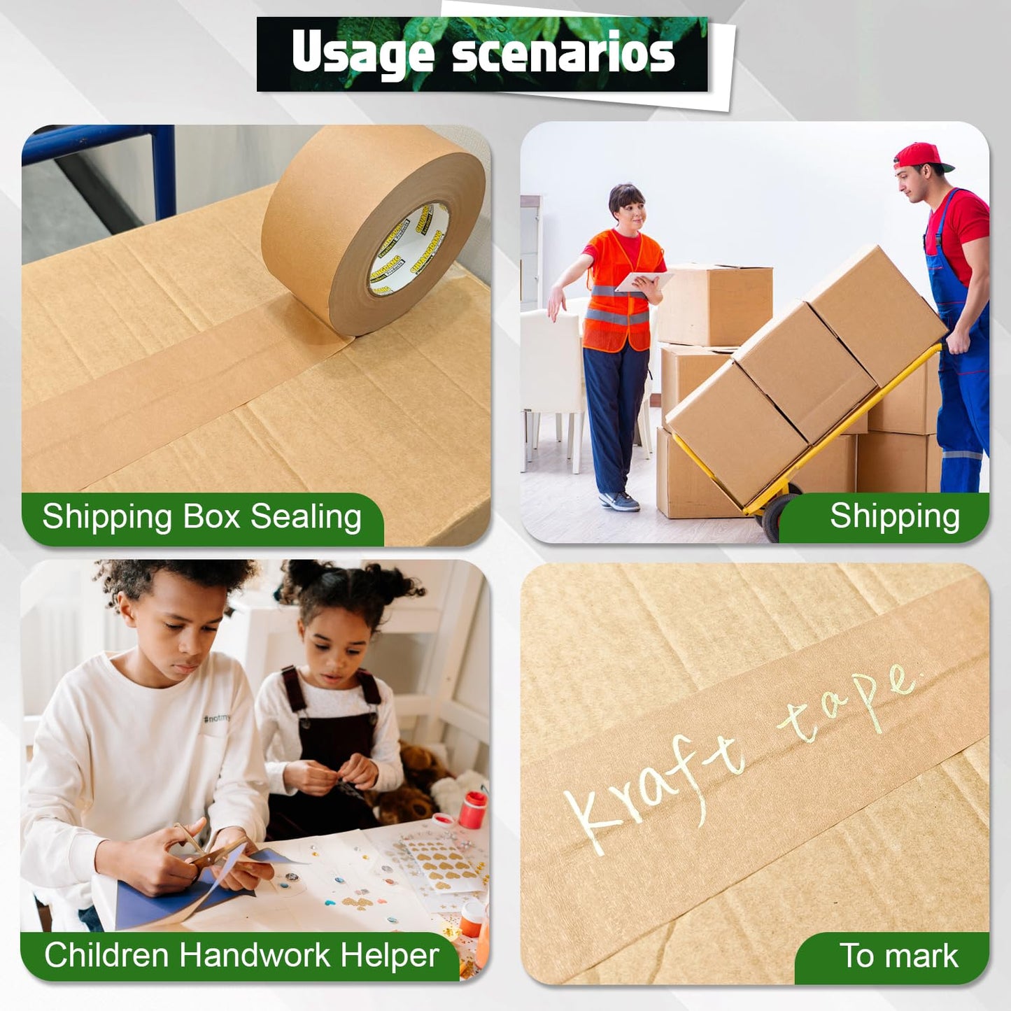 CHUANGDANG Kraft Paper Tape,3Inchx127yards,2Rolls,Brown Paper Packing Tape,Writable & Uncoated,Kraft Tape for Masking, Sealing, and Packaging,Biodegradable,Eco-Friendly